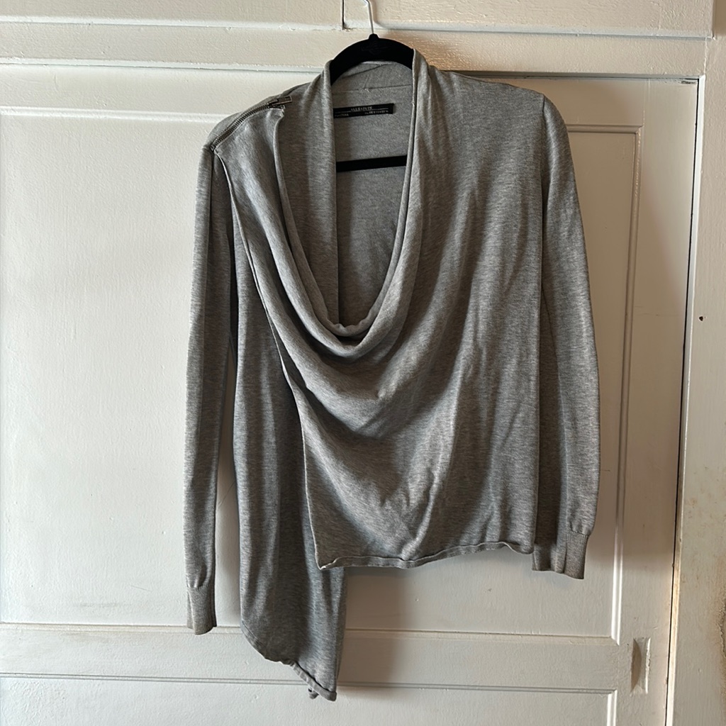 All Saints Asymmetrical Gray Cotton Sweater Small Women’s
